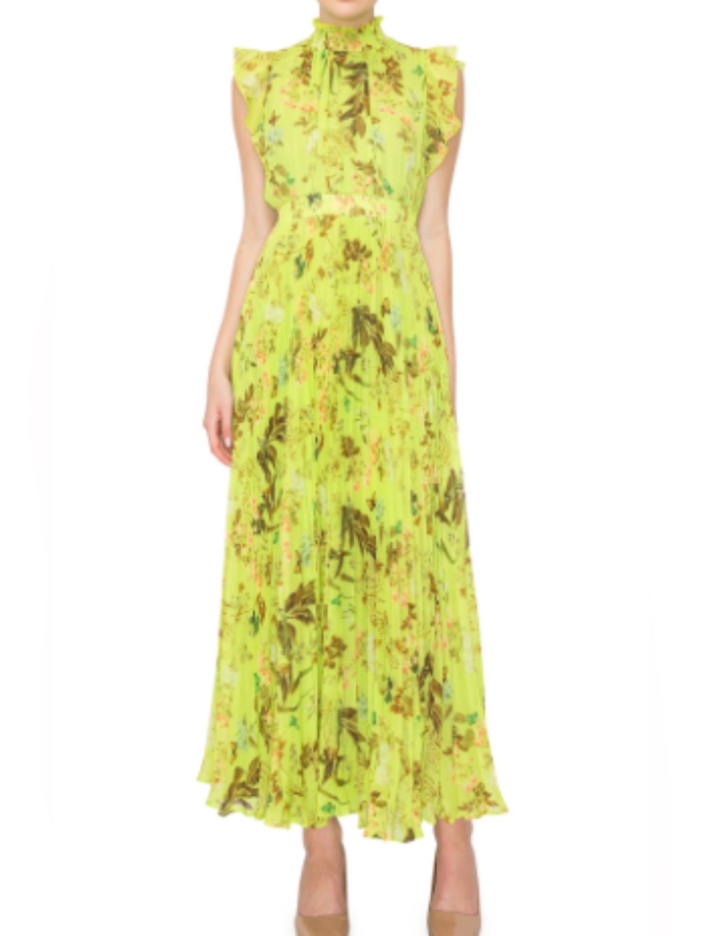 MELLODAY Flutter Sleeve Floral Maxi Dress Butterfly Green